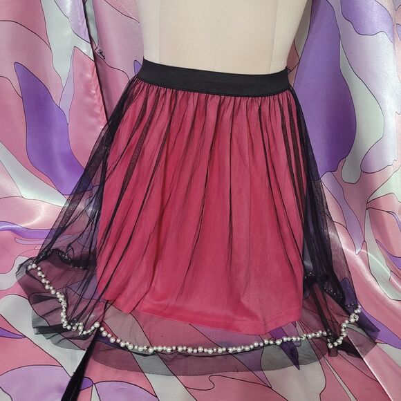 MA*RS Agejo Gyaru Skirt Size Small Pink Black Pearls Gal Style Kawaii Party Y2K - Picture 1 of 15